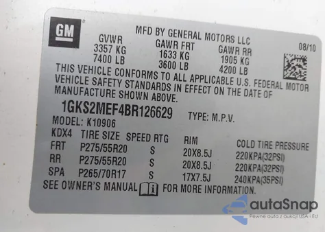 2011 GMC Yukon Xl 1500 Denali из США, поврежденный, VIN 1GKS2MEF4BR126629